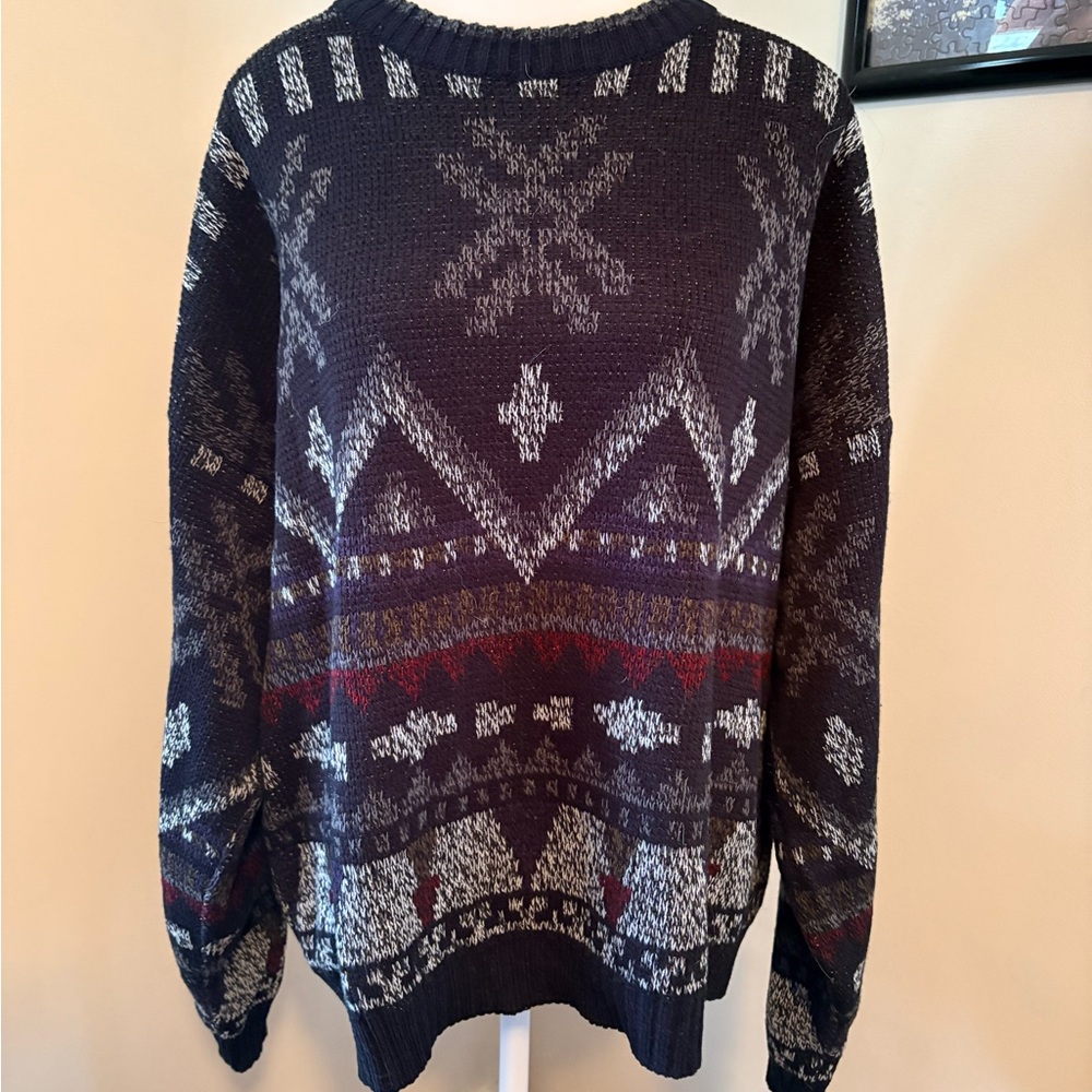 Expressions Women's Navy, Gray & Red Fair Isle Crewneck Sweater